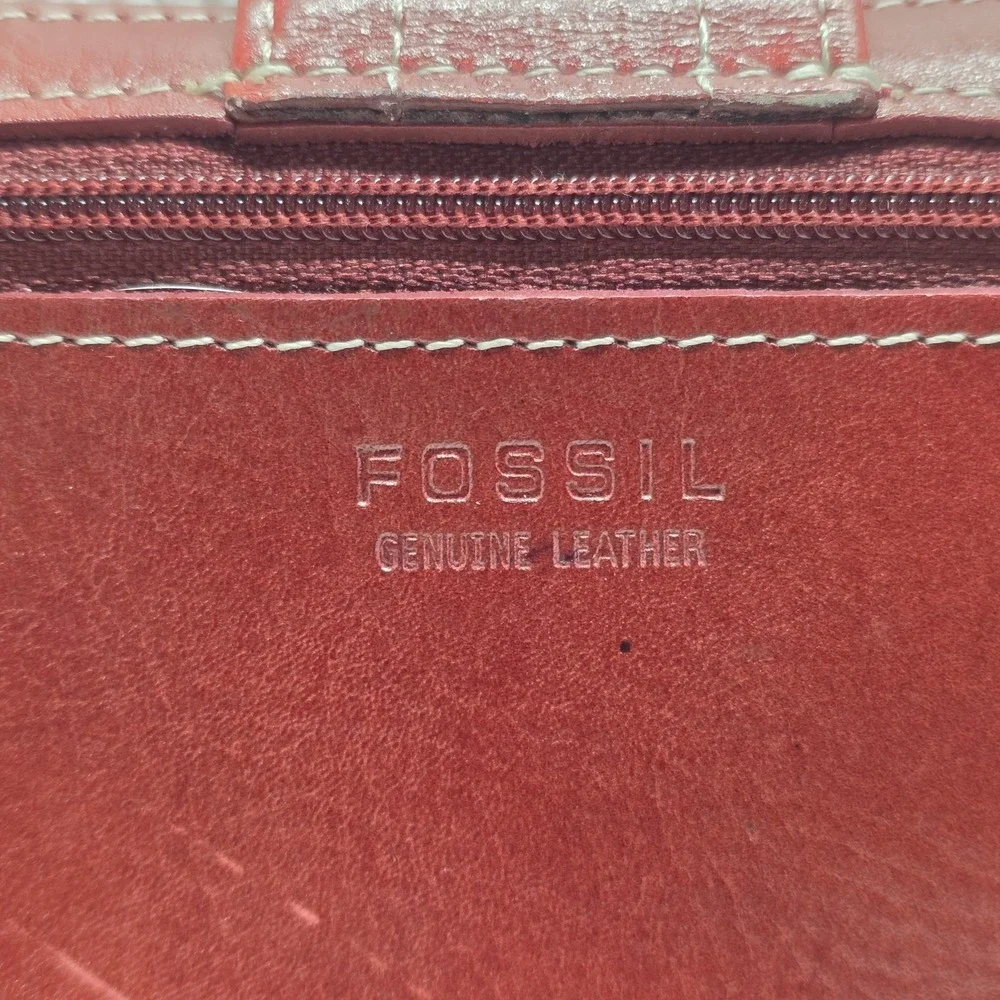 Fossil Red Leather Multicolor Patchwork Wallet Vintage
